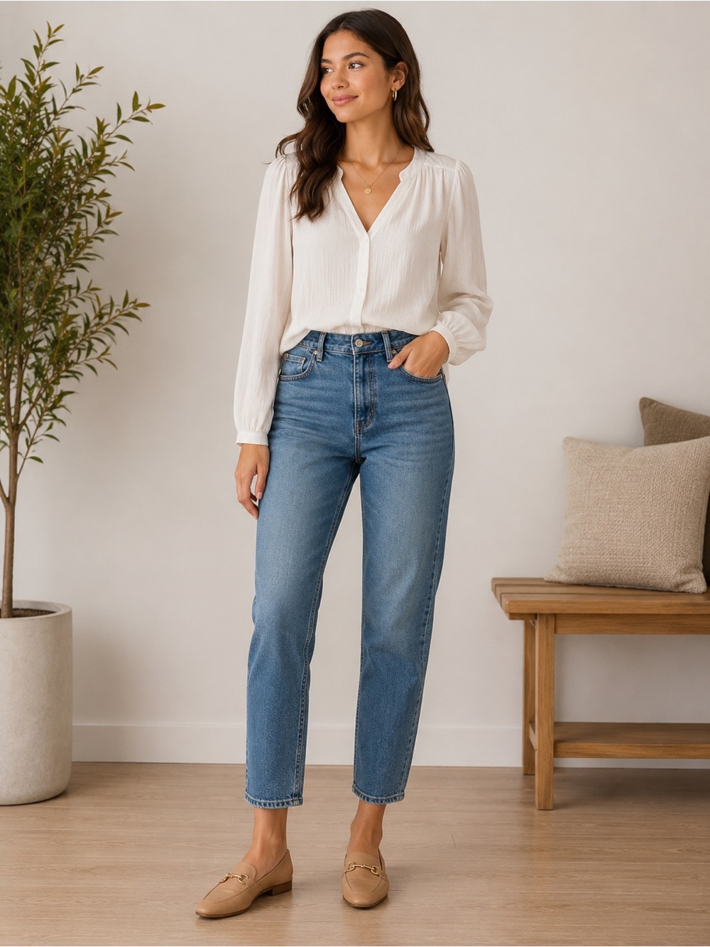 American Eagle Outfitters Stretch Mom Jeans in Medium Blue Wash
